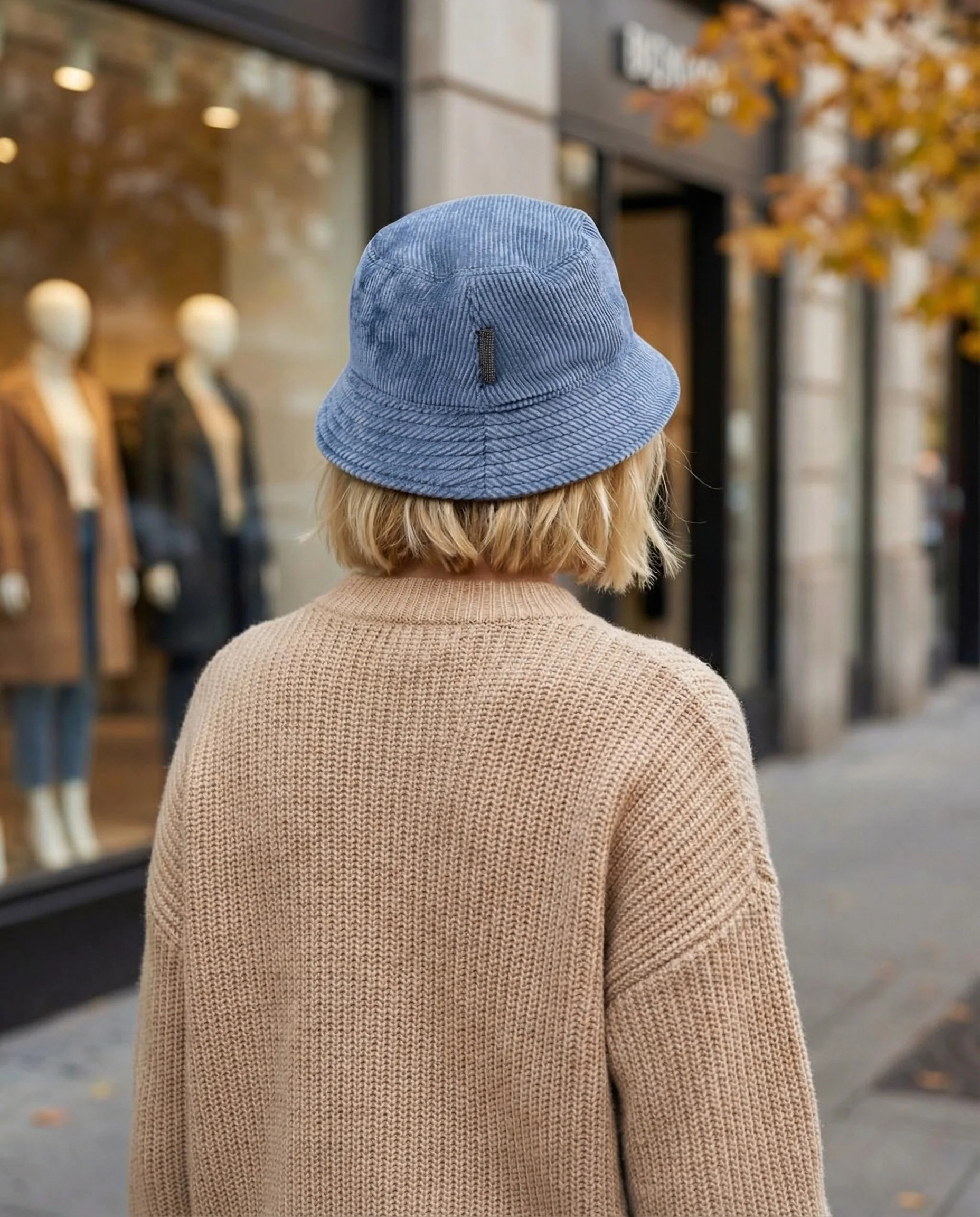 BRUNELLO CUCINELLI WOMEN'S BLUE CORDUROY BUCKET HAT - Image 4
