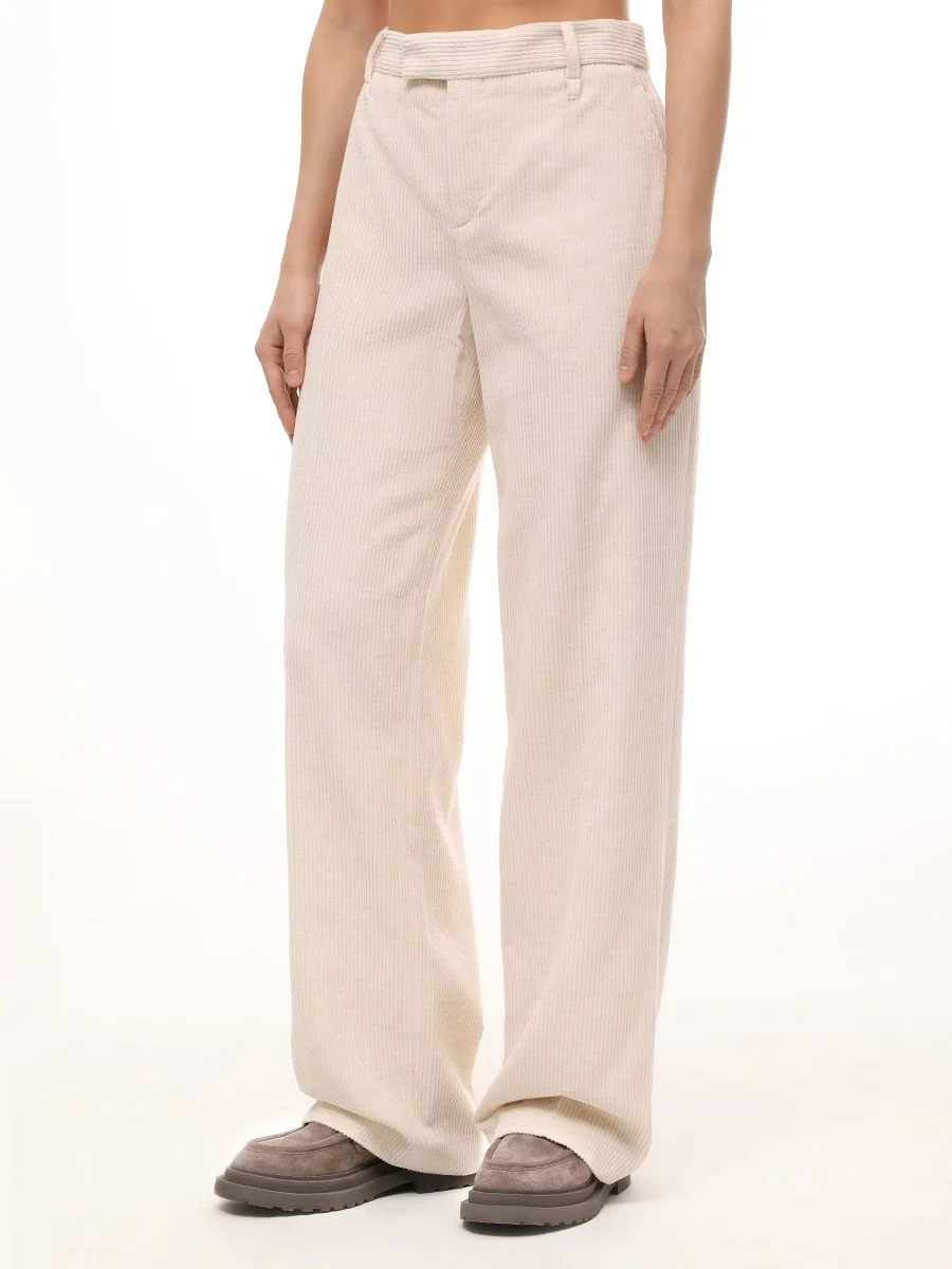 BRUNELLO CUCINELLI WOMEN'S IVORY CORDUROY TAILORED TROUSERS - Image 2