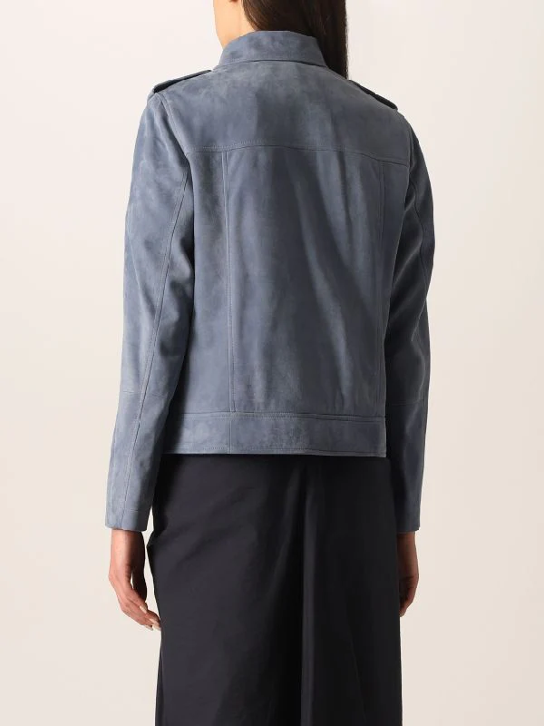 BRUNELLO CUCINELLI WOMEN'S DUSTY BLUE LEATHER BIKER JACKET - Image 2