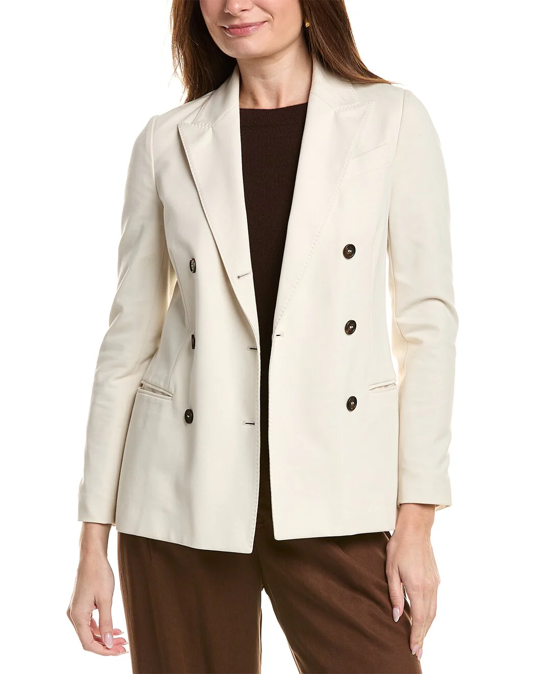 BRUNELLO CUCINELLI WOMEN'S VANILLA DOUBLE-BREASTED TAILORED JACKET