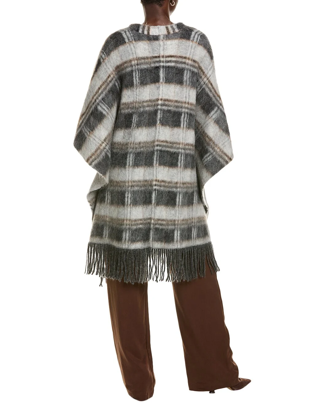 BRUNELLO CUCINELLI WOMEN'S PLAID FRINGED PONCHO SHAWL - Image 2