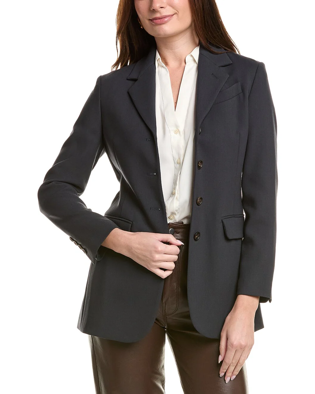 BRUNELLO CUCINELLI WOMEN'S NAVY TAILORED SINGLE-BREASTED BLAZER
