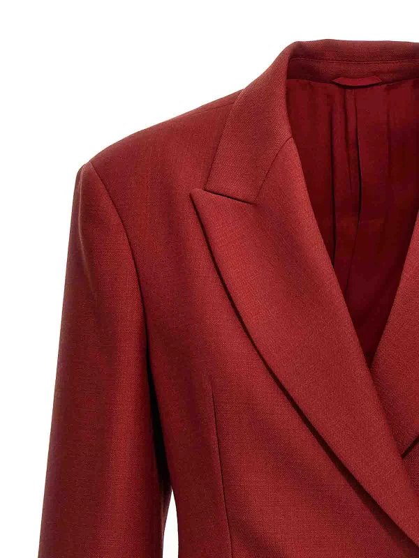 BRUNELLO CUCINELLI WOMEN'S RED TAILORED SINGLE-BUTTON BLAZER - Image 3