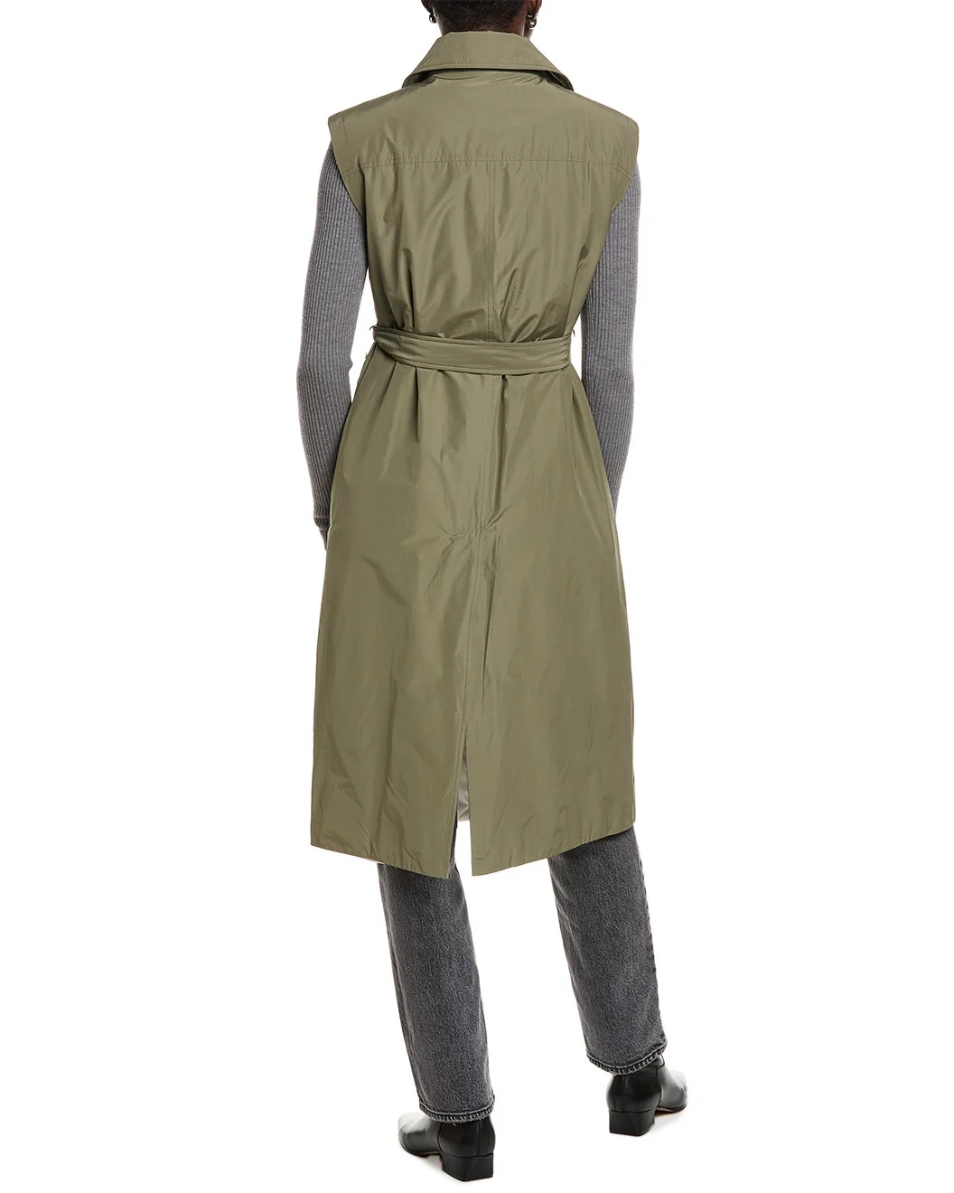 BRUNELLO CUCINELLI WOMEN'S OLIVE SLEEVELESS BELTED LONG VEST - Image 2