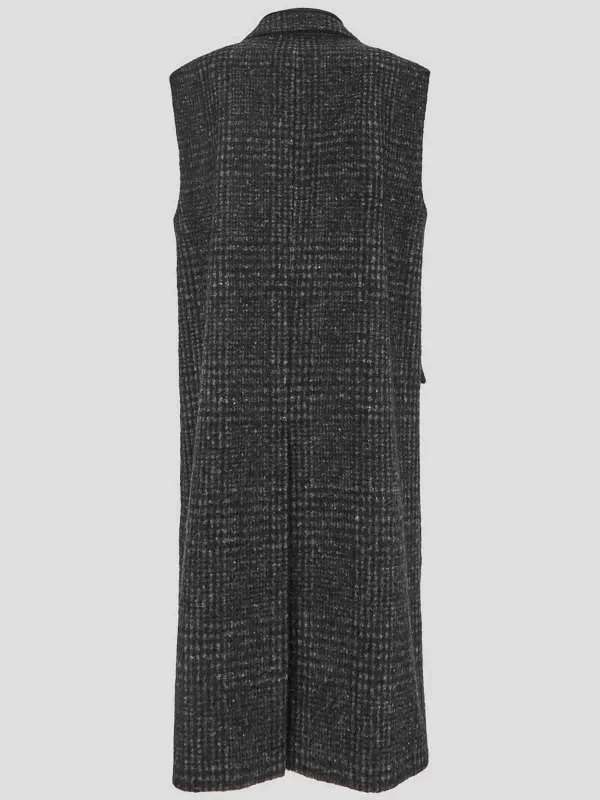 BRUNELLO CUCINELLI WOMEN'S ANTHRACITE PLAID SLEEVELESS COAT - Image 2