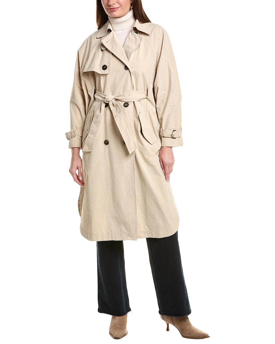 BRUNELLO CUCINELLI WOMEN'S SOFT STONE BELTED TRENCH COAT