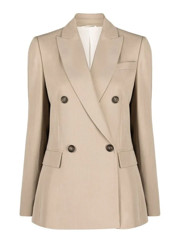 BRUNELLO CUCINELLI WOMEN'S BEIGE DOUBLE-BREASTED TAILORED BLAZER