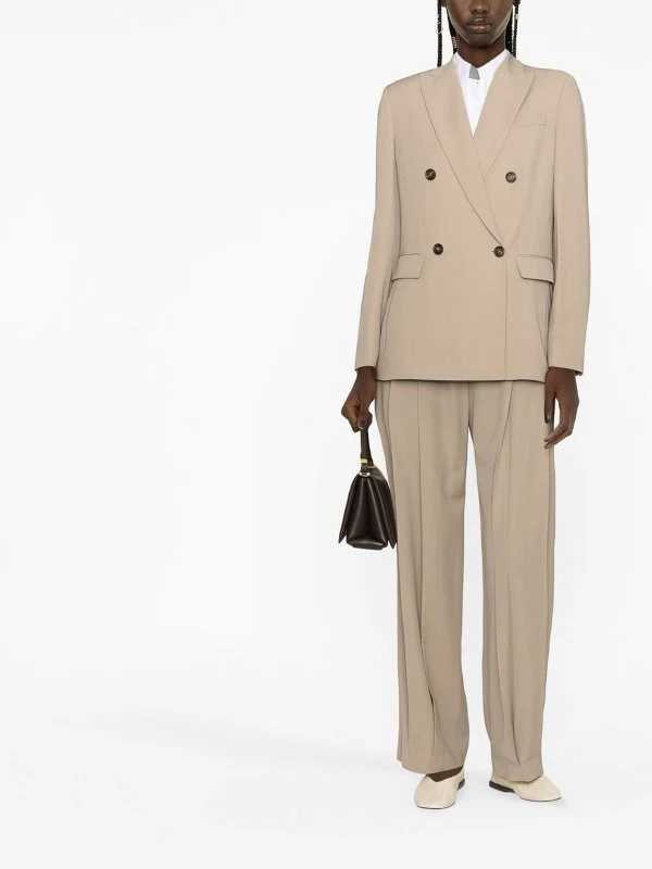 BRUNELLO CUCINELLI WOMEN'S BEIGE DOUBLE-BREASTED TAILORED BLAZER - Image 2