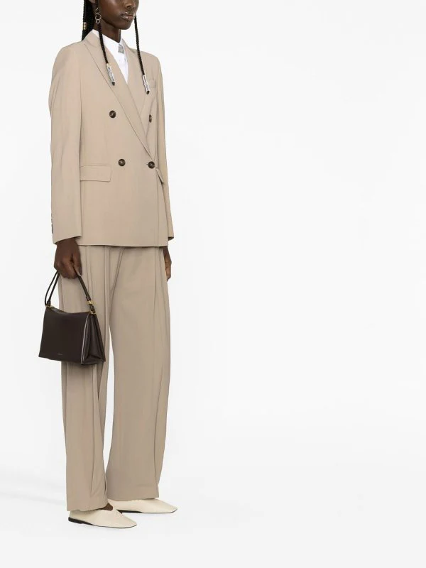 BRUNELLO CUCINELLI WOMEN'S BEIGE DOUBLE-BREASTED TAILORED BLAZER - Image 3