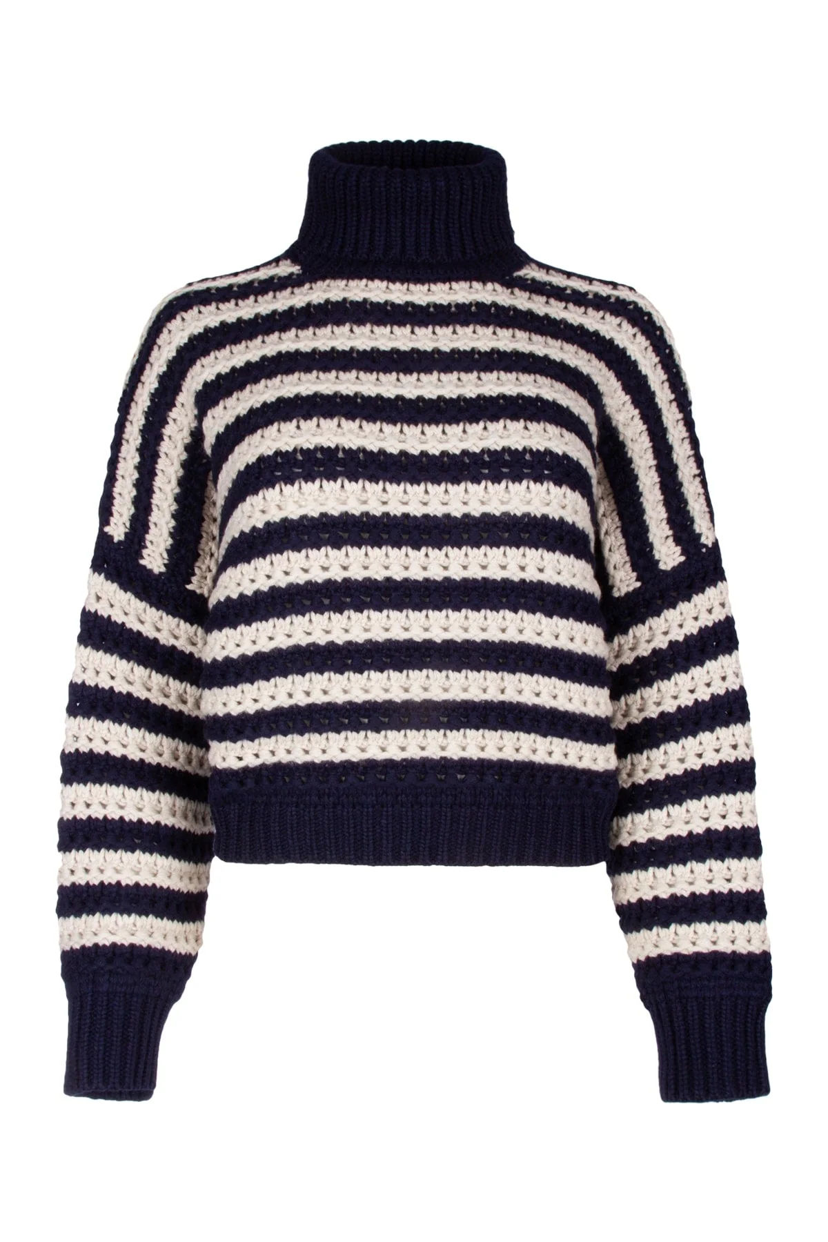 BRUNELLO CUCINELLI WOMEN'S NAVY STRIPED TURTLENECK KNIT SWEATER - Image 5