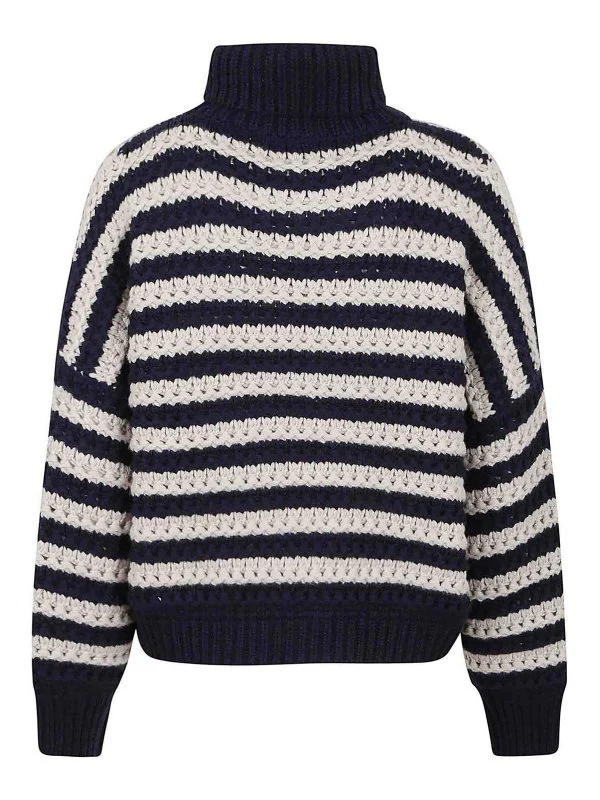 BRUNELLO CUCINELLI WOMEN'S NAVY STRIPED TURTLENECK KNIT SWEATER - Image 2