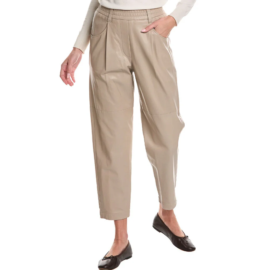 BRUNELLO CUCINELLI WOMEN'S PANTS 100% LEATHER CASUAL PANTS/TROUSERS