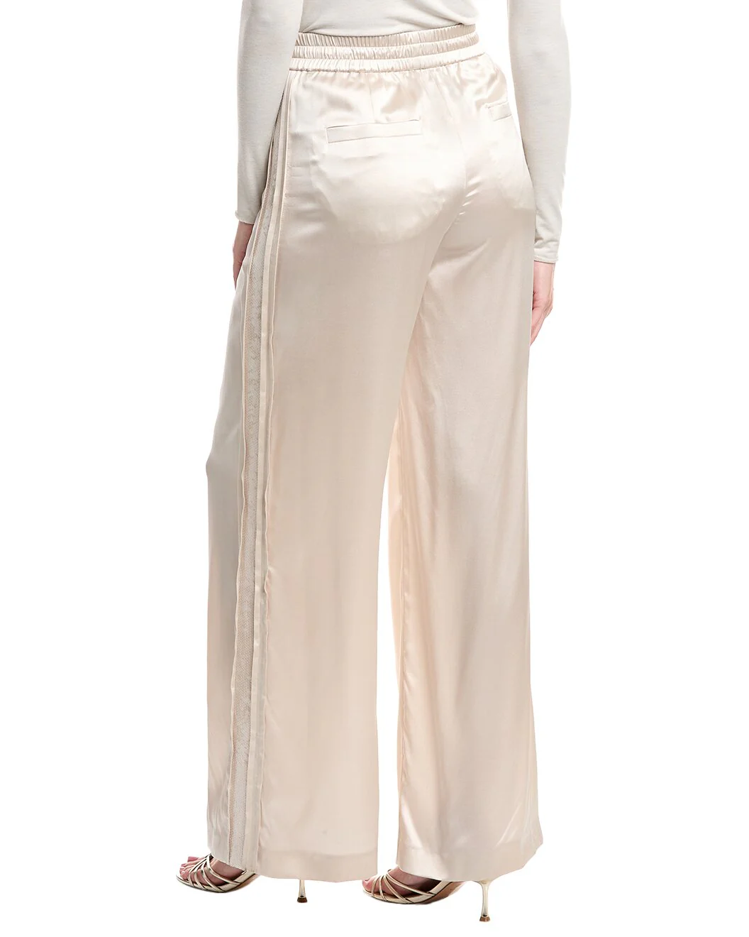 BRUNELLO CUCINELLI WOMEN'S IVORY WIDE-LEG SATIN TROUSERS - Image 2