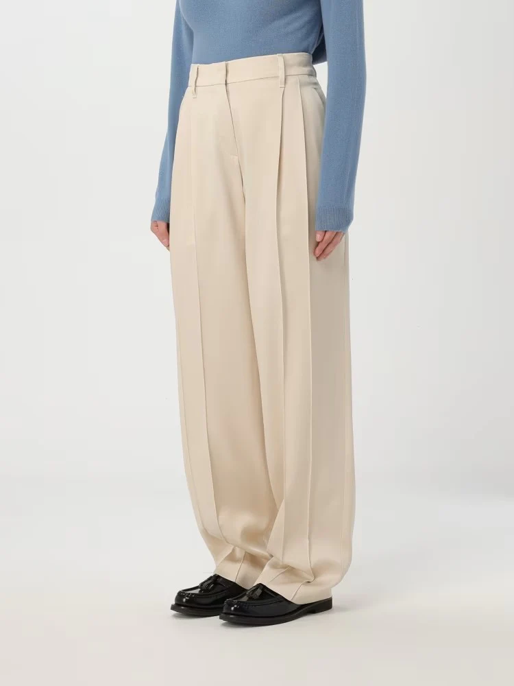 BRUNELLO CUCINELLI WOMEN'S BUTTER WIDE-LEG PLEATED TROUSERS - Image 2