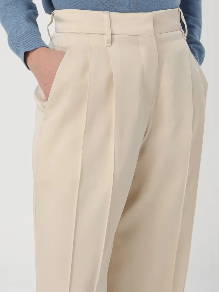 BRUNELLO CUCINELLI WOMEN'S BUTTER WIDE-LEG PLEATED TROUSERS - Image 4