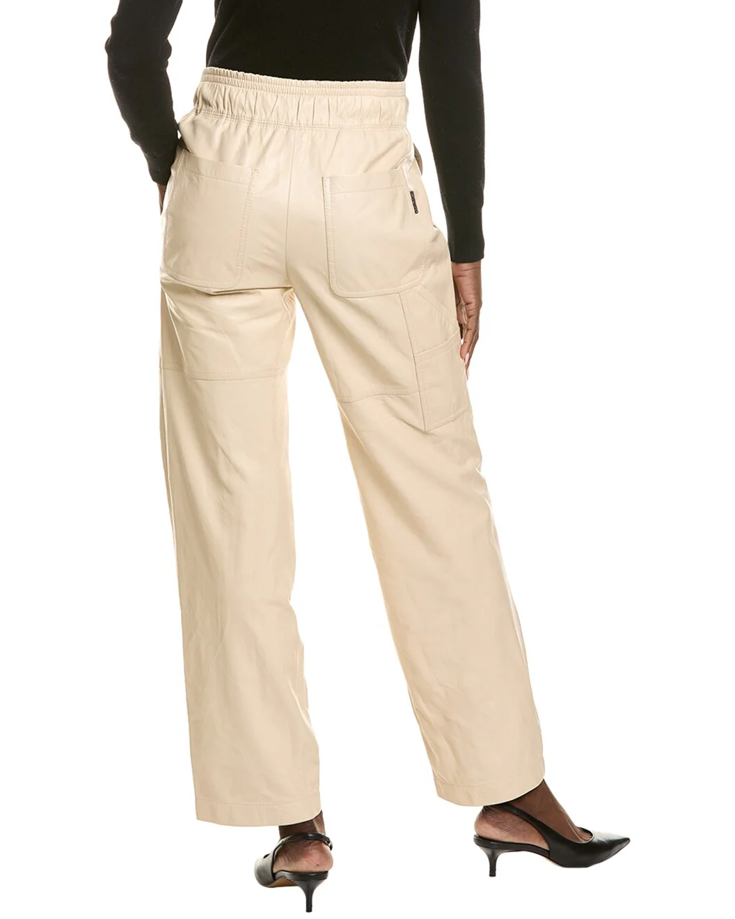 BRUNELLO CUCINELLI WOMEN'S BEIGE WIDE-LEG LEATHER TROUSERS - Image 2