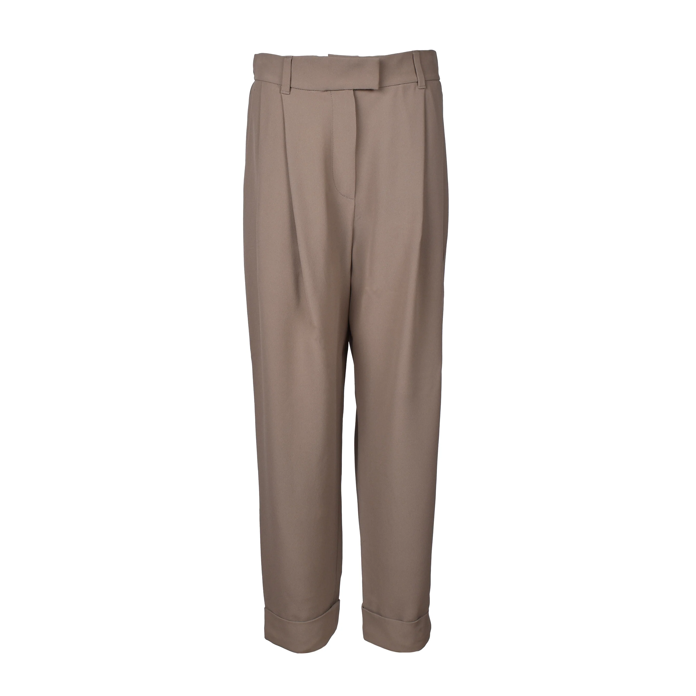 BRUNELLO CUCINELLI WOMEN'S BEIGE SILK BLEND TAILORED TROUSERS