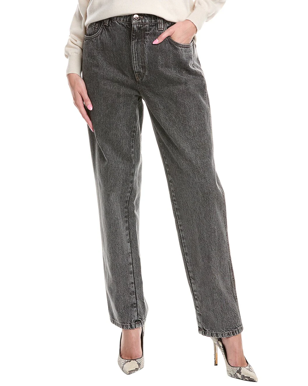 BRUNELLO CUCINELLI WOMEN'S SLATE WIDE-LEG DENIM TROUSERS