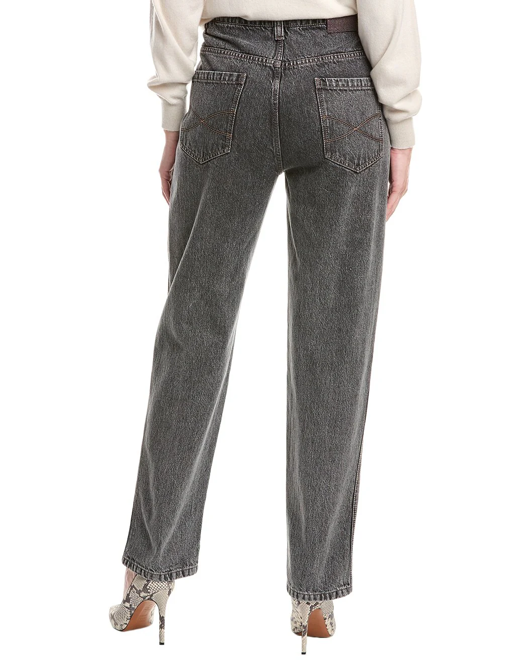 BRUNELLO CUCINELLI WOMEN'S SLATE WIDE-LEG DENIM TROUSERS - Image 2
