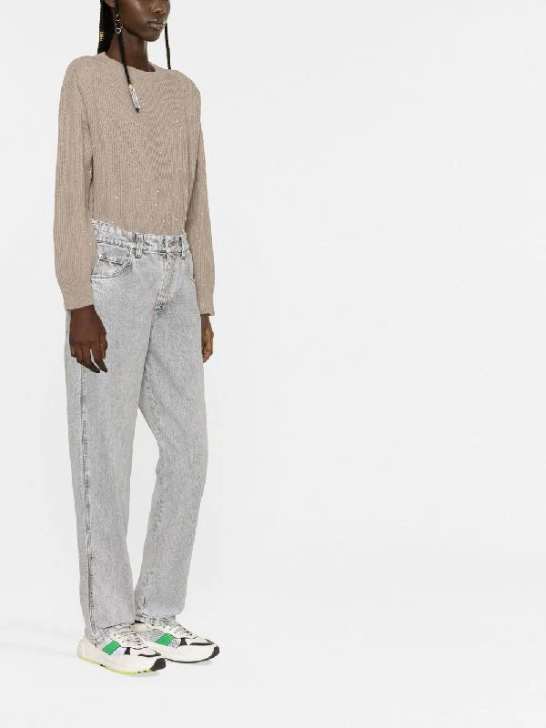 BRUNELLO CUCINELLI WOMEN'S LIGHT GREY STRAIGHT-LEG DENIM TROUSERS - Image 4