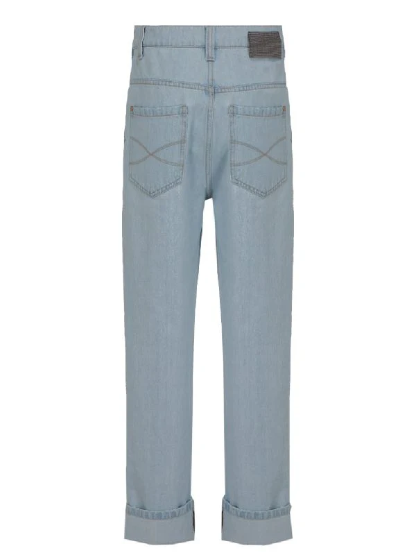BRUNELLO CUCINELLI WOMEN'S LIGHT BLUE CUFFED TROUSERS - Image 2