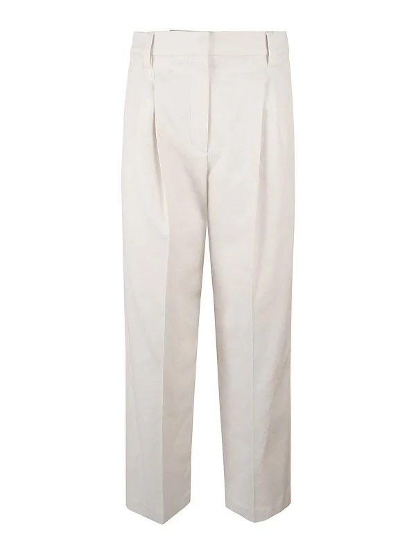 BRUNELLO CUCINELLI WOMEN'S SNOW WHITE PLEATED TAILORED TROUSERS