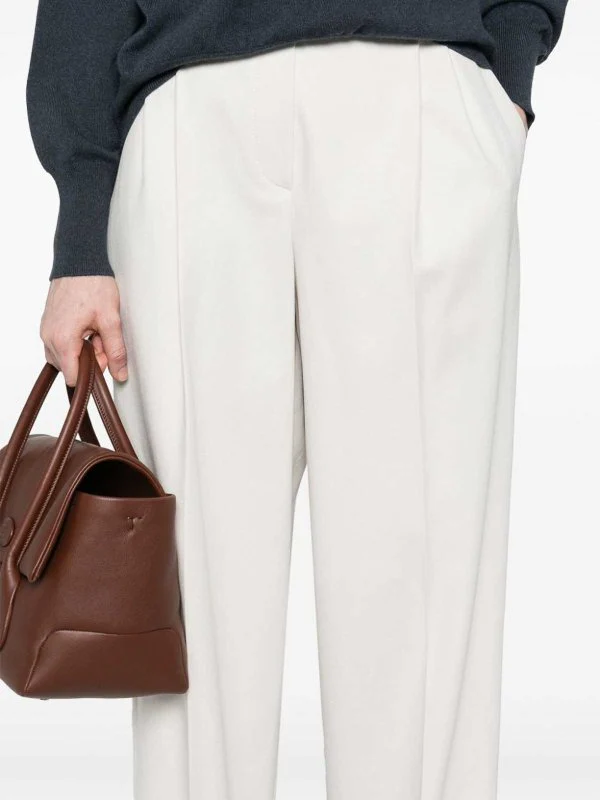BRUNELLO CUCINELLI WOMEN'S SNOW WHITE PLEATED TAILORED TROUSERS - Image 3