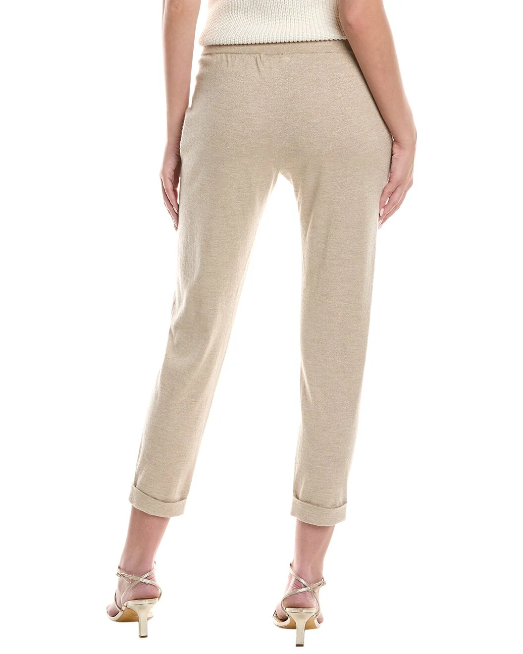 BRUNELLO CUCINELLI WOMEN'S BEIGE CROPPED DRAWSTRING TROUSERS - Image 2