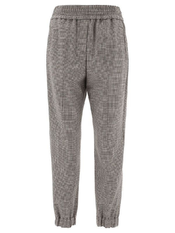 BRUNELLO CUCINELLI WOMEN'S CREAM BLACK BROWN CHECK TROUSERS
