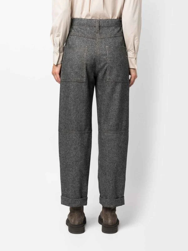 BRUNELLO CUCINELLI WOMEN'S GRAY PLEATED CUFFED TROUSERS - Image 3
