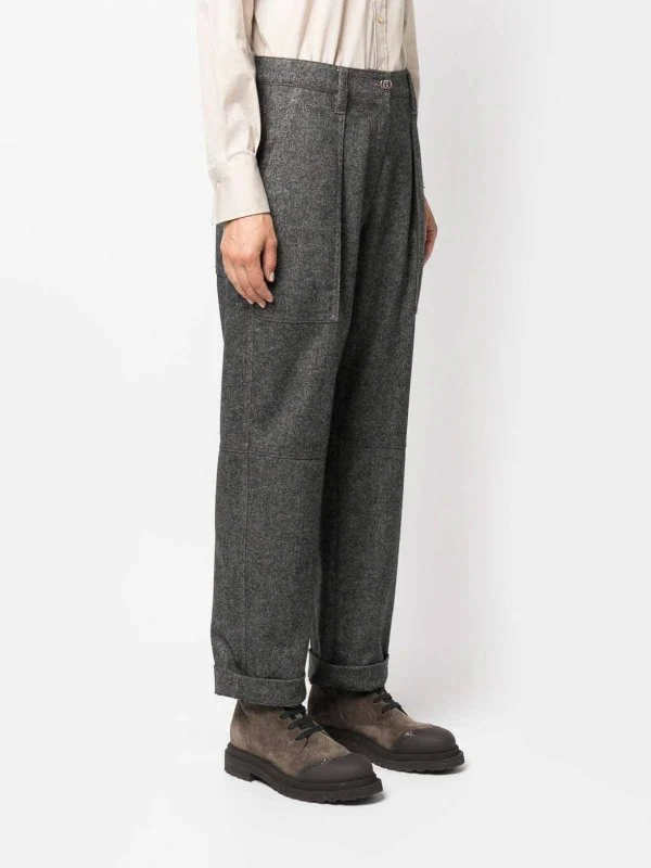 BRUNELLO CUCINELLI WOMEN'S GRAY PLEATED CUFFED TROUSERS - Image 5