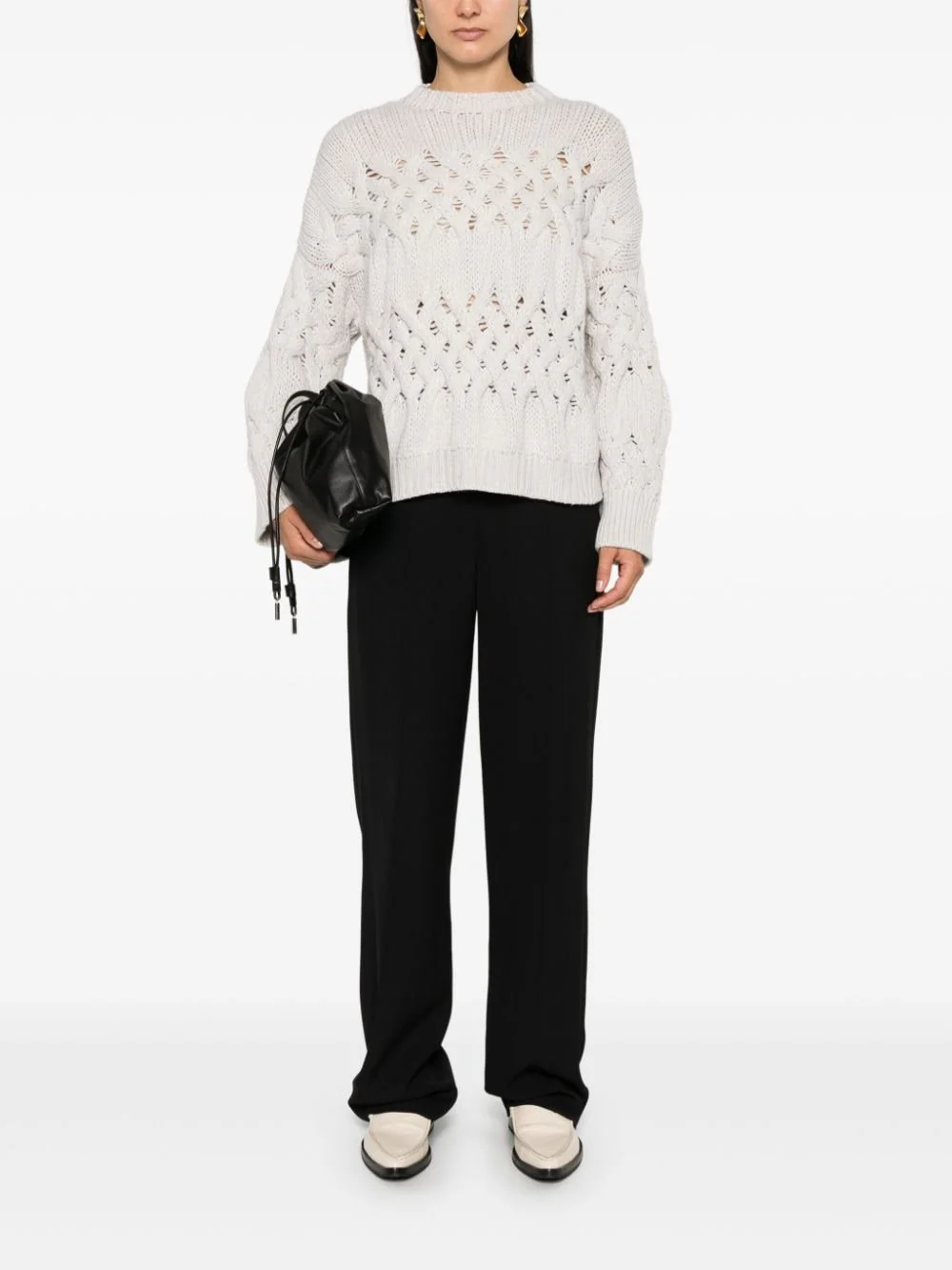 BRUNELLO CUCINELLI WOMEN'S BLACK WIDE-LEG TAILORED TROUSERS - Image 2