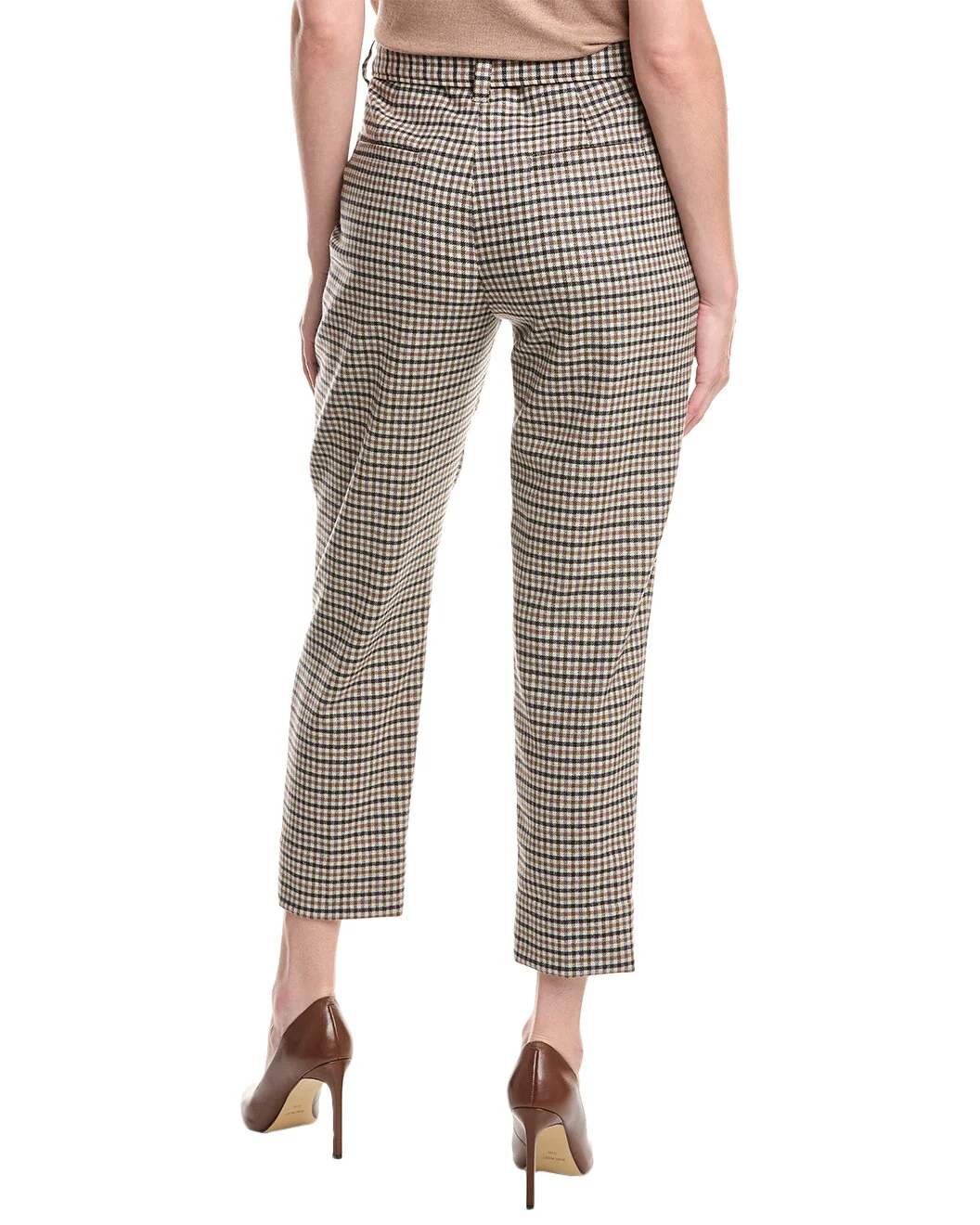 BRUNELLO CUCINELLI WOMEN'S BEIGE PLAID CROPPED TROUSERS - Image 2