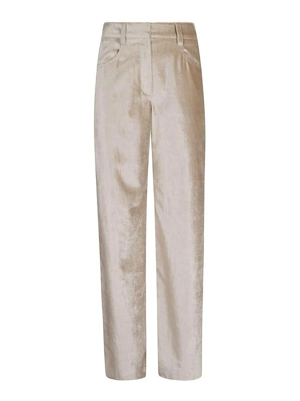 BRUNELLO CUCINELLI WOMEN'S PINK BEIGE STRAIGHT-LEG TROUSERS