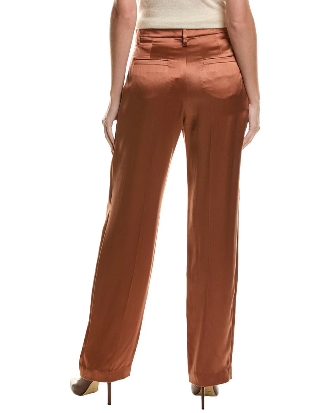 BRUNELLO CUCINELLI WOMEN'S COPPER SATIN WIDE-LEG TROUSERS - Image 2