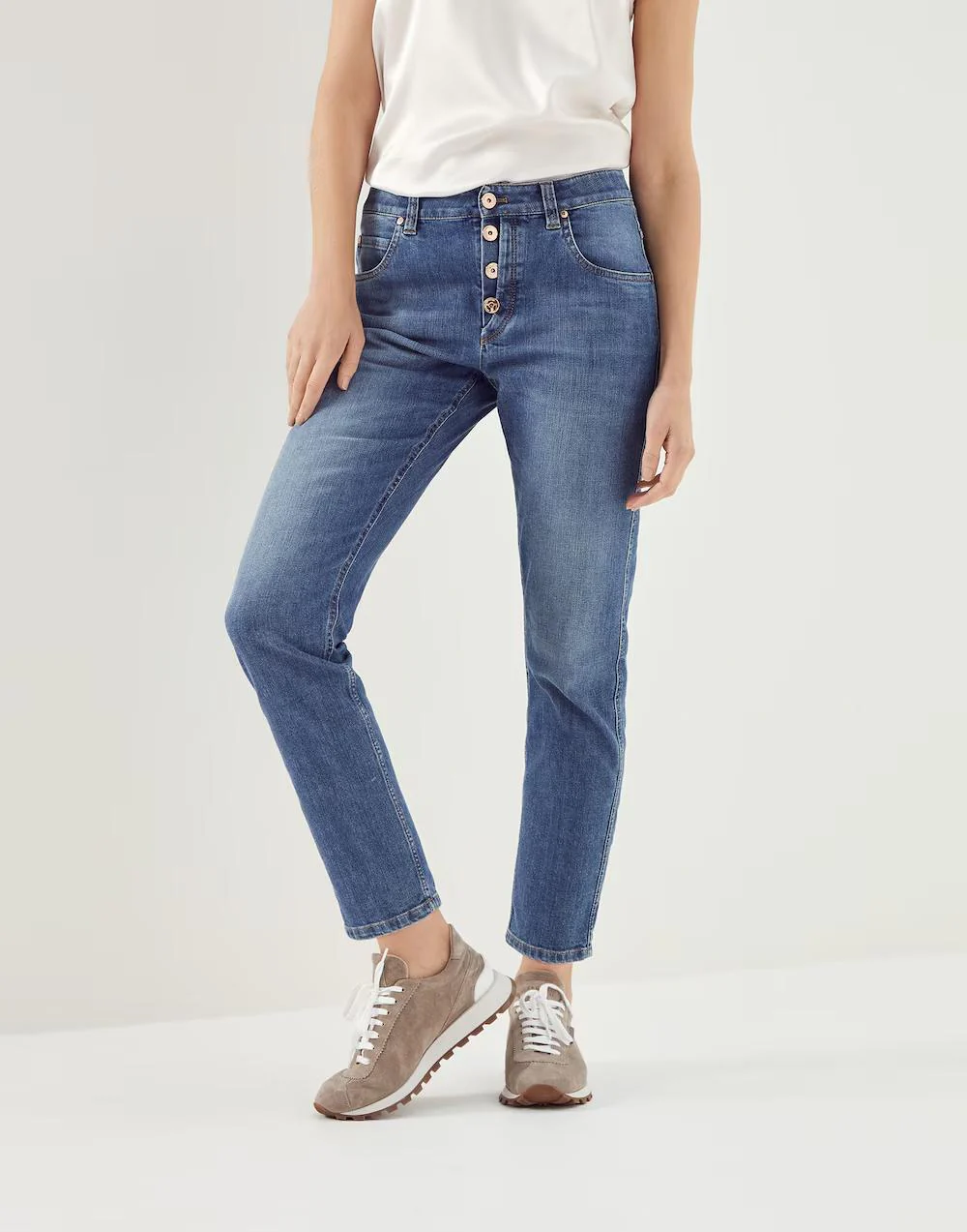 BRUNELLO CUCINELLI WOMEN'S SOFT BLUE DENIM STRAIGHT-LEG PANTS