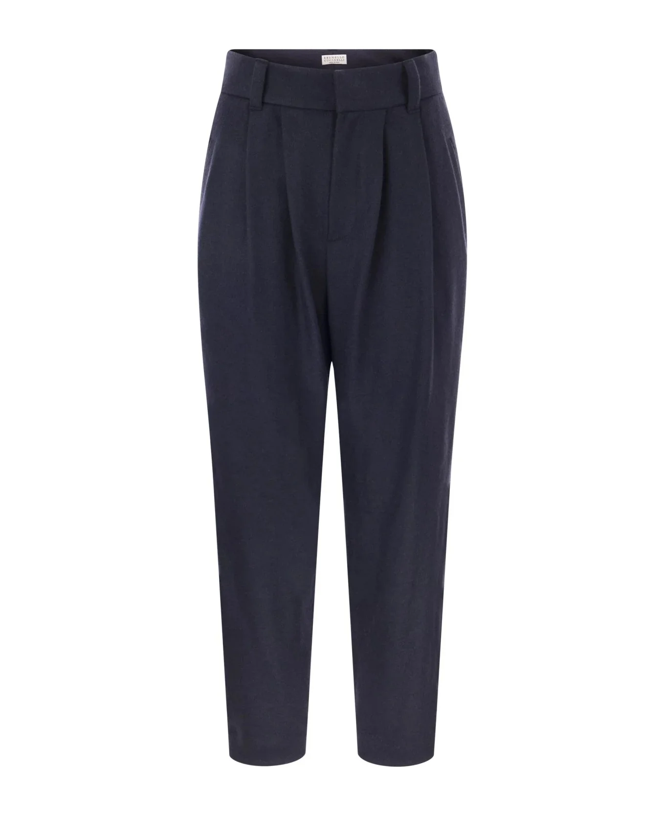 BRUNELLO CUCINELLI WOMEN'S NAVY PLEATED TAILORED TROUSERS