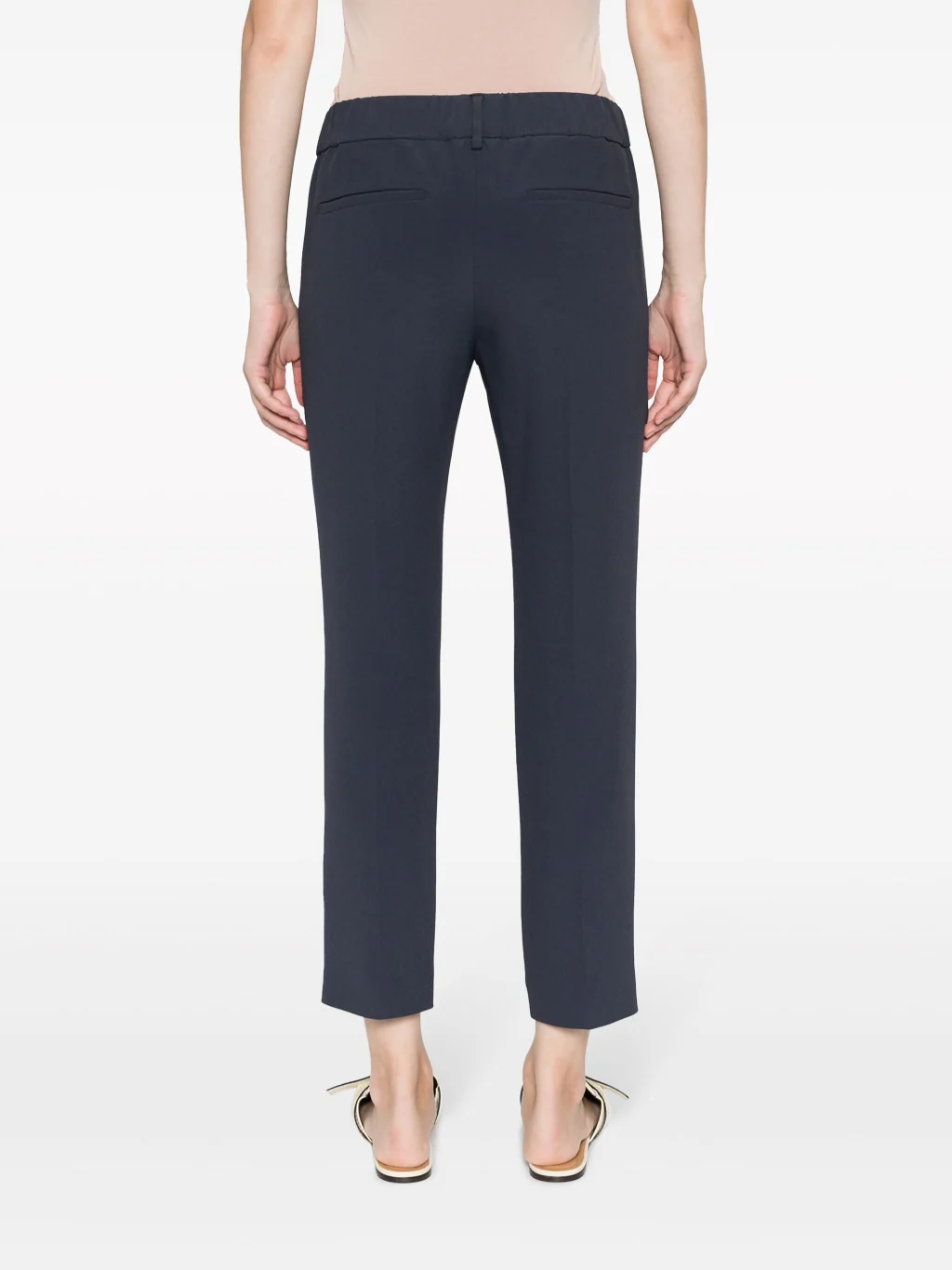 BRUNELLO CUCINELLI WOMEN'S DARK BLUE TAILORED TROUSERS WITH PLEATS - Image 4