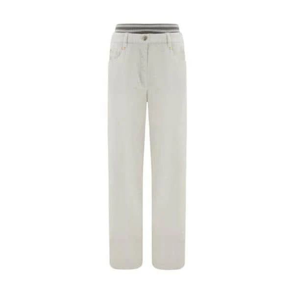 BRUNELLO CUCINELLI WOMEN'S PLASTER STRAIGHT-LEG TROUSERS WITH WAISTBAND