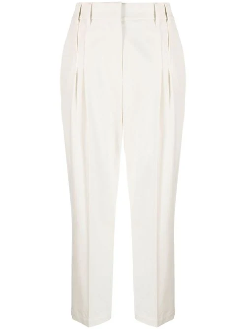 BRUNELLO CUCINELLI WOMEN'S CREAM PLEATED TAILORED TROUSERS
