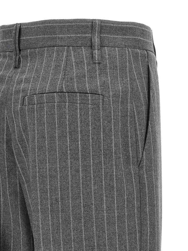 BRUNELLO CUCINELLI WOMEN'S GRAY PINSTRIPE WIDE-LEG TROUSERS - Image 4