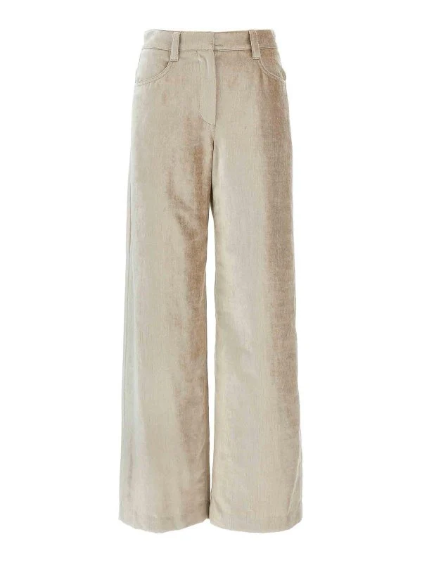BRUNELLO CUCINELLI WOMEN'S BEIGE WIDE-LEG TROUSERS