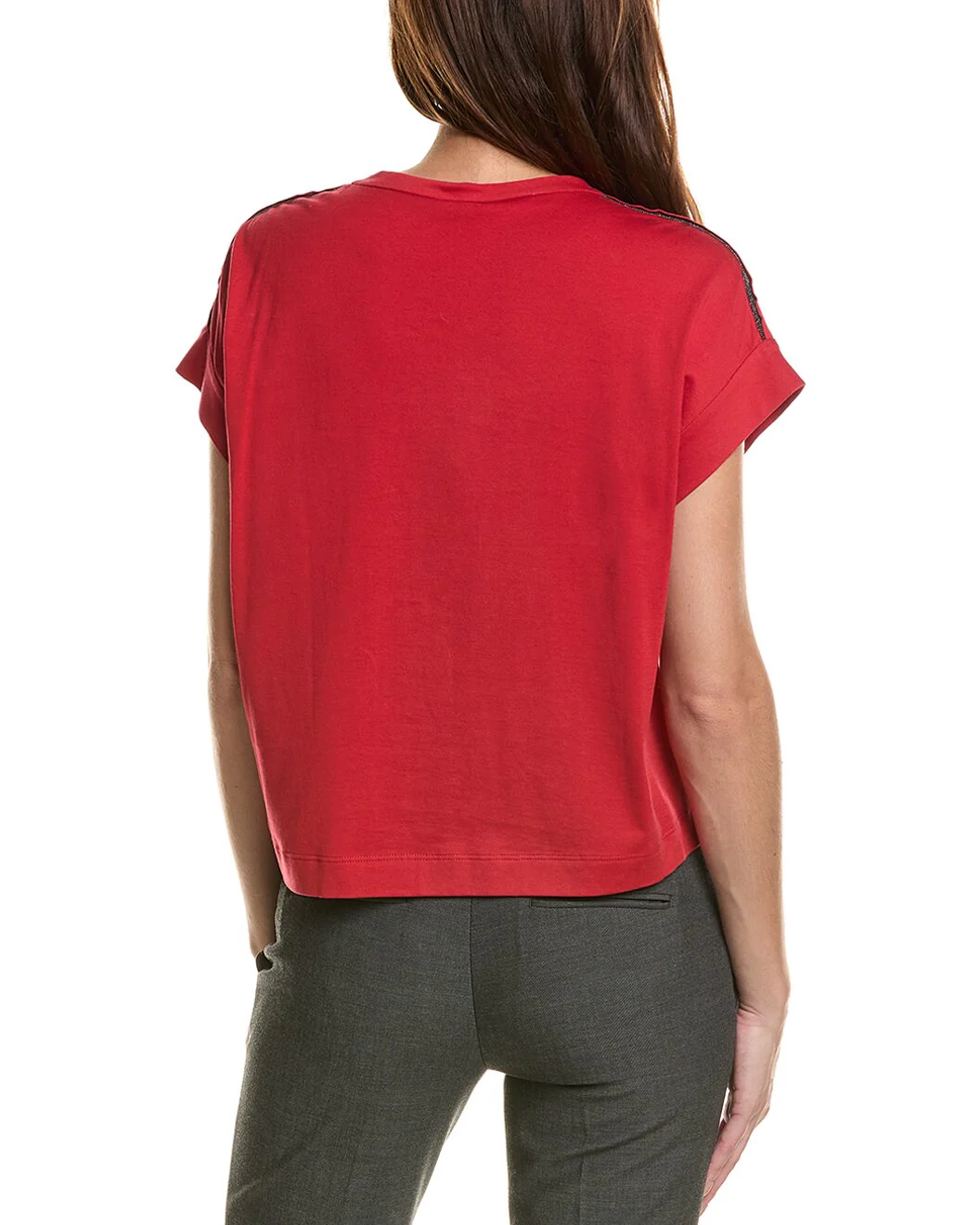BRUNELLO CUCINELLI WOMEN'S RED BOXY SHORT-SLEEVE TOP - Image 2