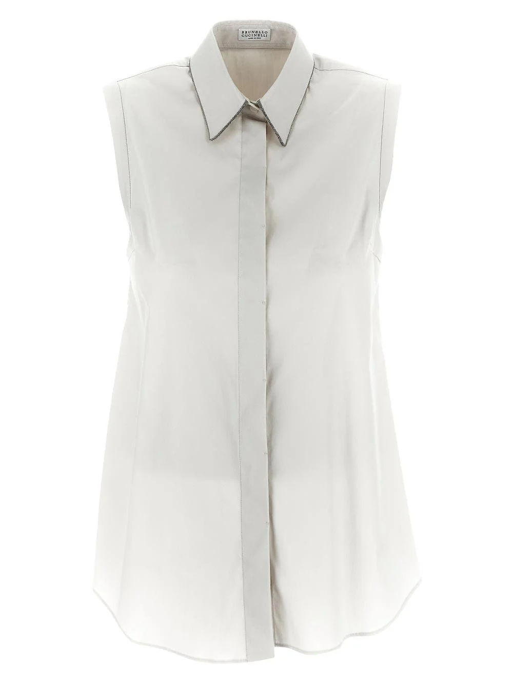 BRUNELLO CUCINELLI WOMEN'S WARM WHITE SLEEVELESS COLLARED BLOUSE
