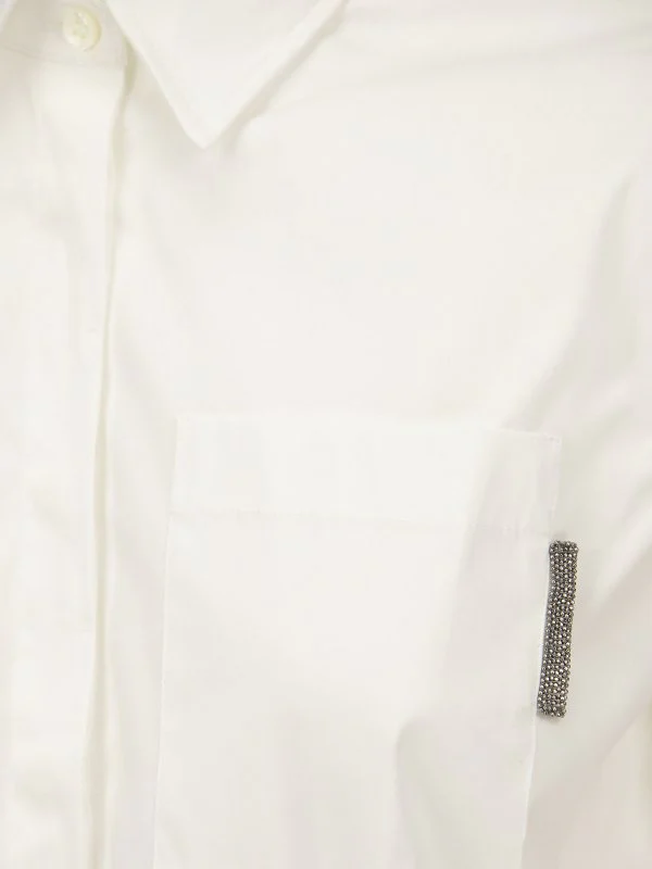 BRUNELLO CUCINELLI WOMEN'S WHITE TAILORED BUTTON-UP SHIRT - Image 4