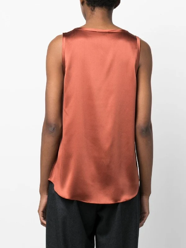 BRUNELLO CUCINELLI WOMEN'S RUST SATIN SLEEVELESS TOP - Image 2