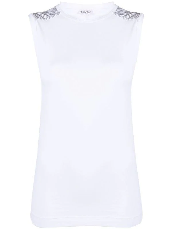 BRUNELLO CUCINELLI WOMEN'S WHITE SLEEVELESS FITTED TOP - Image 4