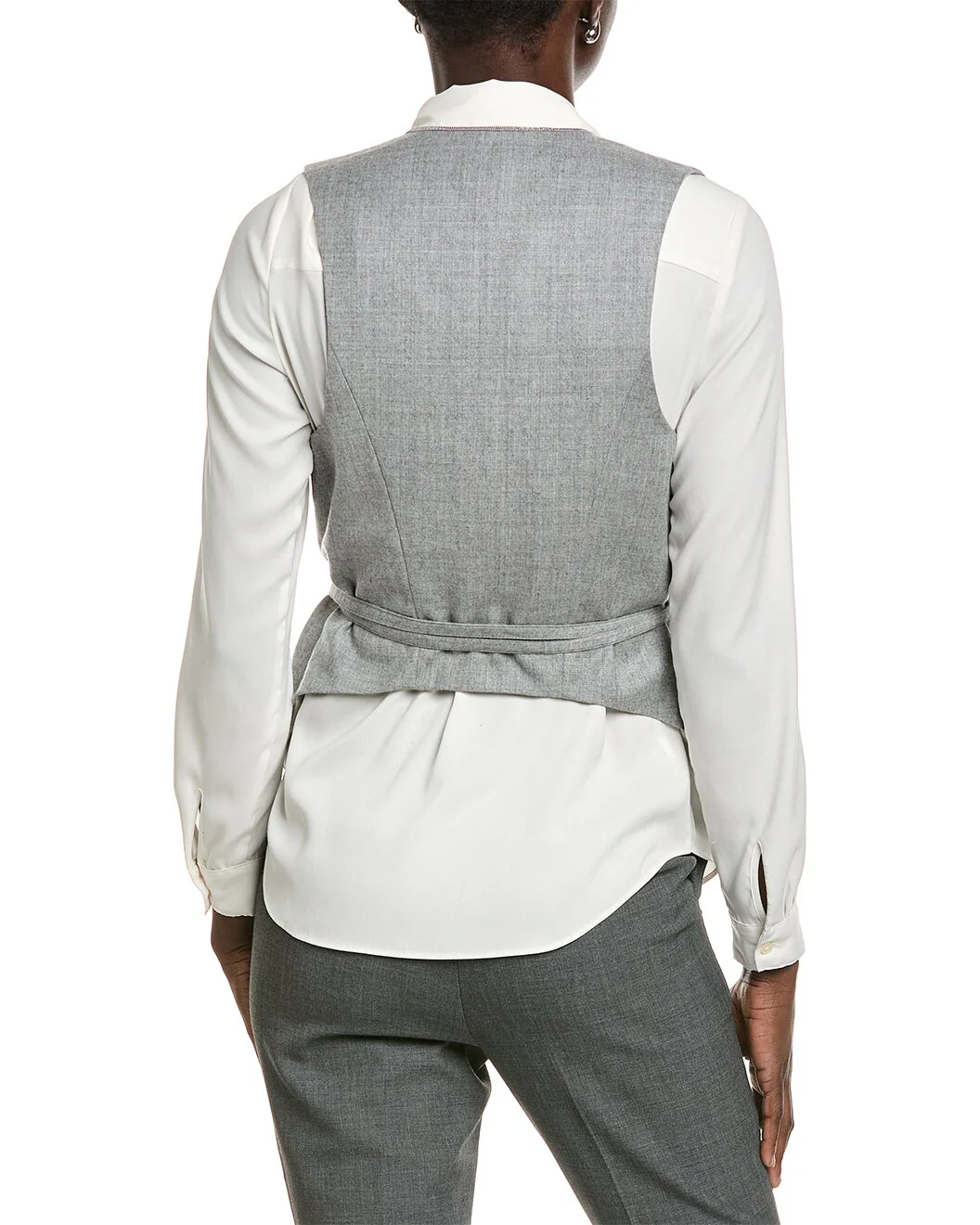 BRUNELLO CUCINELLI WOMEN'S LIGHT GRAY TAILORED VEST WITH TIE - Image 2