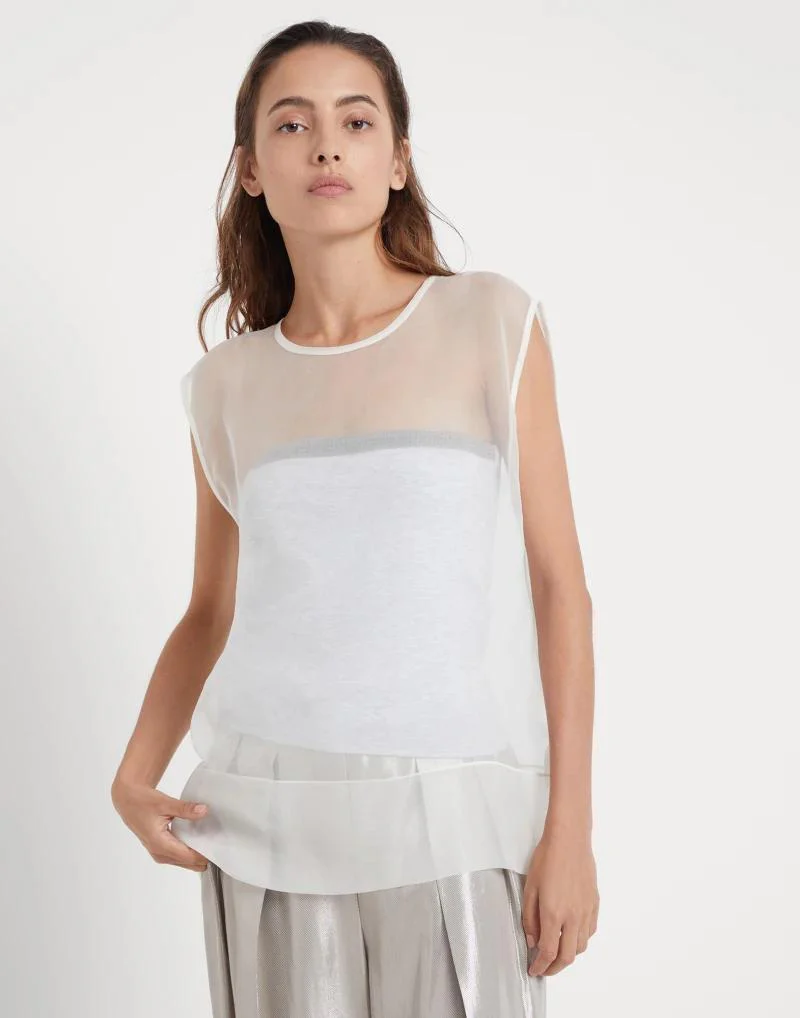 BRUNELLO CUCINELLI WOMEN'S SHEER OVERLAY SLEEVELESS TOP