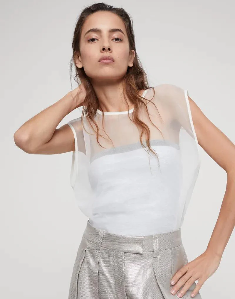 BRUNELLO CUCINELLI WOMEN'S SHEER OVERLAY SLEEVELESS TOP - Image 5